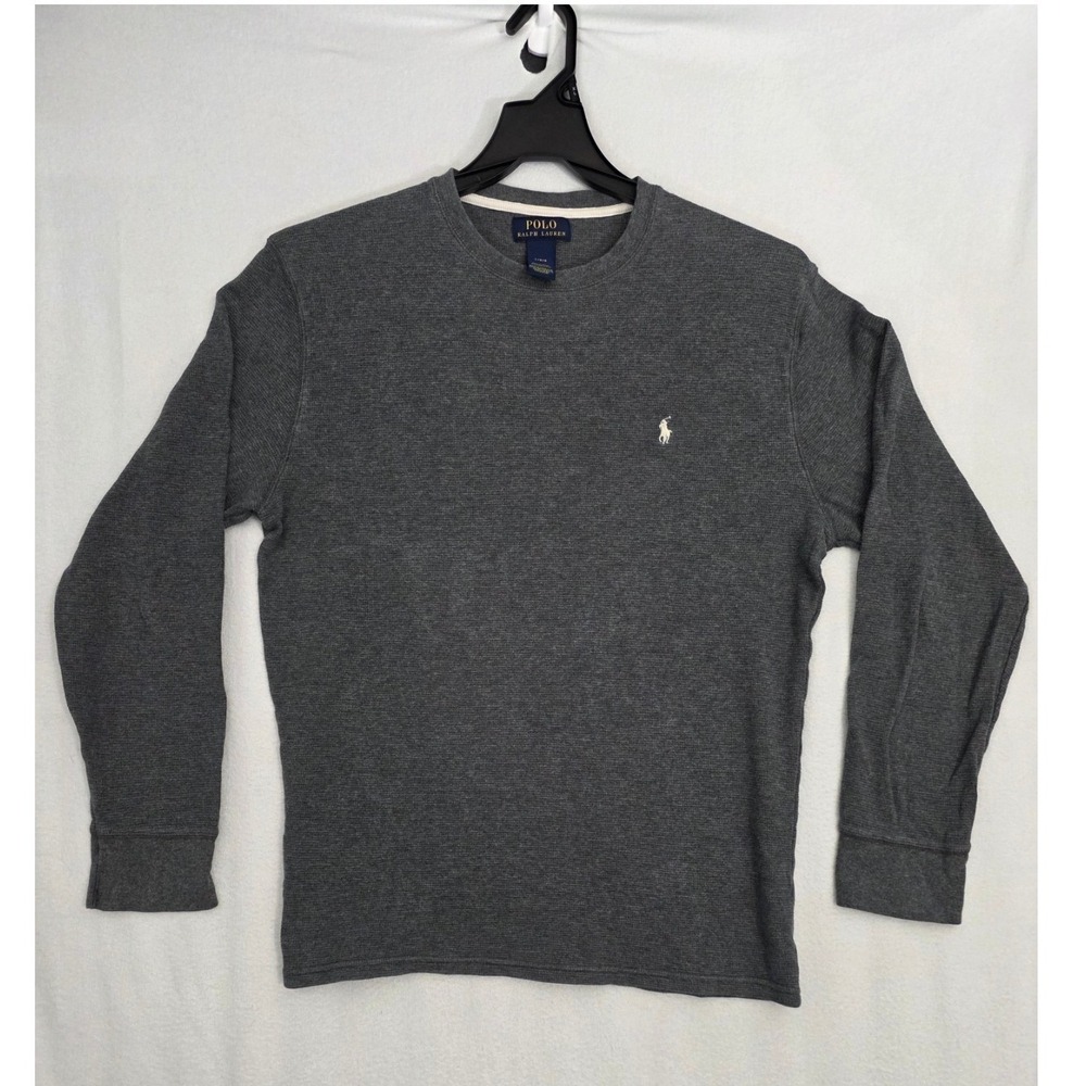 Polo Ralph Lauren Waffle Knit Thermal Long Sleeve Shirt Large Gray Cotton Top
